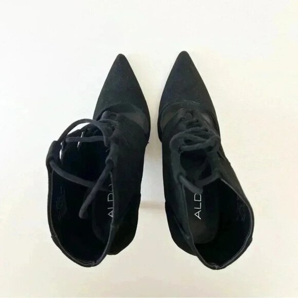 Aldo Eraede Lace Up Stiletto Ankle Boots Cut Out Black Suede 7.5 - Picture 12 of 16